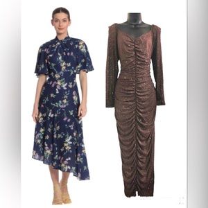 Maggy London Floral midi Dress sz 6 & brown shirred front lurex dress sz large